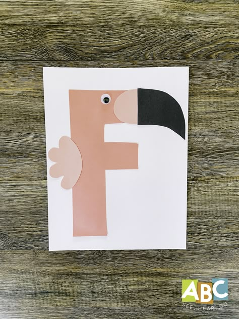 Letter F Ideas For Preschool, Letter F Flamingo Craft, F Letter Crafts For Preschool, L Is For Preschool Craft, F Is For Flamingo Craft, Preschool E Crafts, Letter F Lesson Plan Preschool, Letter F Projects For Preschool, The Letter F Crafts Preschool