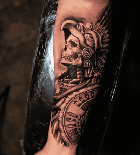 Tattoo Ideas Aztec, Neck Tattoos For Men, Fenrir Tattoo, Aztec Warrior Tattoo, Aztec Tattoos Sleeve, Azteca Tattoo, Mexico Tattoo, Mayan Tattoos, Aztec Tattoos