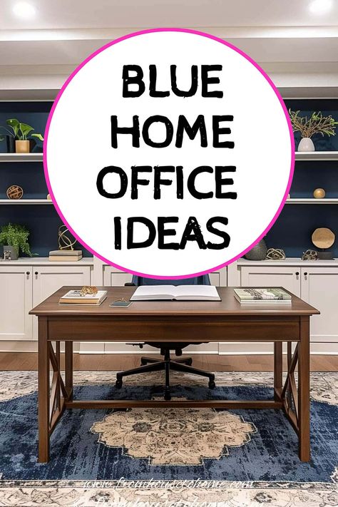 blue home office ideas Home Office With Blue Walls, Office Decor Navy, Blue Home Office Ideas, Blue Office Ideas, Navy Home Office, Diy Wall Unit, Small Home Library, Blue Home Office, Home Decor Ideas Bathroom