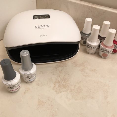 Gel polish Lamp SUNUV and Gelish gel polish sold on Amazon. Great quality and affordable prices Press On Nails With Uv Light, Nail Uv Light, Uv Light For Nails, Gelish Polish, Best Led Nail Lamp Uv Gel, Uv Led Nail Lamp, Nail Dryer, Nail Lamp, Led Nail Lamp