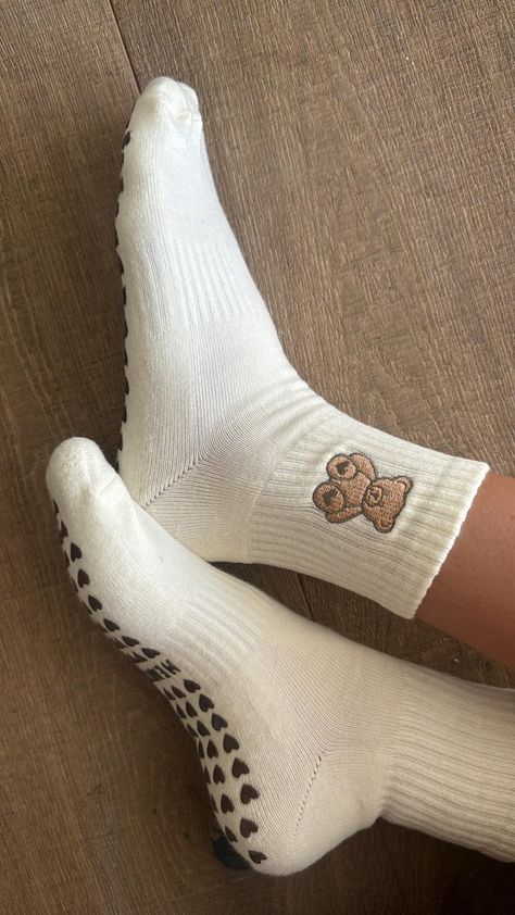 Pilates Princess Aesthetic, Barre Socks, Pilates Teacher, Pilates Socks, Teddy Bear Design, Yoga Barre, Pilates For Beginners, Brown Teddy Bear, Barre Workout