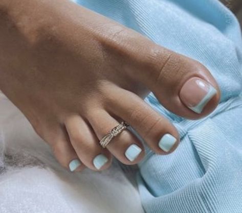 Blue Tip Pedicure, Blue French Tip Pedicure, Baby Blue Pedicure Toes, Baby Blue Pedicure, Light Blue Pedicure, Beach Toe Nails, Blue Pedicure, French Tip Toes, Blue Toe Nails