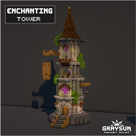 Minecraft Medieval Wizard Tower, Mc Tower Design, Minecraft Magic Tower Ideas, Cottagecore Tower Minecraft, Witch Castle Minecraft, Witches Tower Minecraft, Wizard Tower Minecraft Easy, Dark Tower Minecraft, Witch Village Minecraft