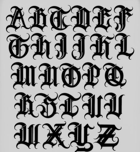 Metal Fonts Alphabet, Gangster Letters, Outline Lettering, Black Metal Font, Letters Of Alphabet, Ancient Letters, Old English Alphabet, Numbers Tattoo, Tattoo Lettering Alphabet