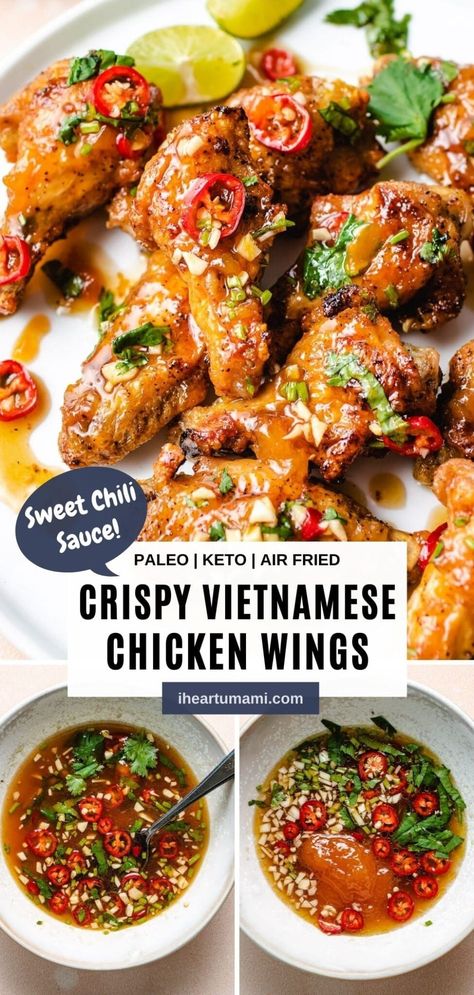 Air Fried Chicken Wings Recipe, Vietnamese Chicken Wings, Fish Sauce Wings, Sweet Chili Garlic Sauce, Vietnamese Fish Sauce, Vietnamese Sauce, Easy Vietnamese Recipes, Chicken Thigh Marinade, Chicken Wing Recipes Fried