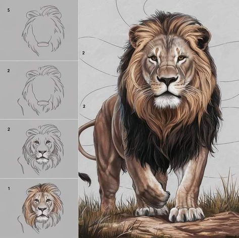 Lion King Oc Male, Lion Painting Acrylic, Lion Drawing Simple, Draw A Lion, Pencil Arts, Graphic Novel Illustration, Abstract Lion, Landscape Design Drawings, Lion Illustration