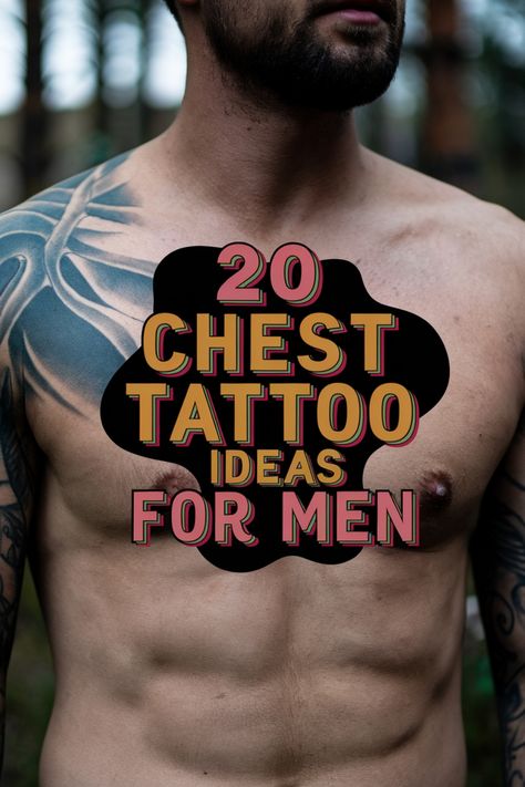 20 chest tattoo ideas for men displayed on a muscular man's torso. Masculine Tattoo Ideas For Men, Badass Tattoos Men, Meaningful Tattoo Designs Men, Meaningful Chest Tattoos, Chest Sleeve Tattoo Men, Men Quote Tattoos, Best Meaningful Tattoos For Men, Rib Cage Tattoos For Men, Mens Chest Tattoos Ideas Design