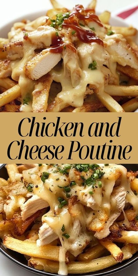 Indulge in this comforting Chicken and Cheese Poutine! 🍟🧀 A twist on the classic, this dish features crispy fries topped with juicy chicken, melty cheese curds, and a rich gravy. Perfect for game day, parties, or when you're craving something indulgent. This savory Canadian-inspired favorite is sure to be a hit! 👉 Save this recipe and enjoy the ultimate comfort food! #PoutineRecipe #ChickenPoutine #ComfortFood #CanadianFood #CheeseLovers #GameDaySnacks #EasyDinnerIdeas #PartyFood Chicken Poutine Recipe, Chicken Poutine, Canadian Poutine, Poutine Fries, Poutine Recipe, Canadian Dishes, Chicken Gravy Recipe, Crispy Fries, Chicken And Cheese