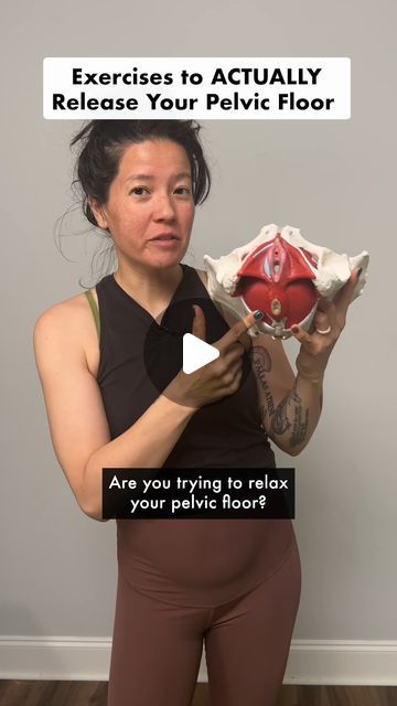 Gina, MS, & Roxanne, RN, BSN on Instagram: "Deep squats and butterfly pose are NOT enough to release tension in your pelvic floor!  We need to go beyond external hip rotation and wide knees!  ✍️Comment PELVIC FLOOR for our free pelvic floor mini-course!   Try some of these exercises to target more of the back half of the pelvic floor (where more of us have tension): ⭐️All Fours Back Expansion with Resistance Band and Yoga Block ⭐️All Fours Hip Shift ⭐️Standing Hip Shift  These exercises bring your pelvis into a posterior position with internal hip/pelvic rotation.  This helps to stretch more of the back half of your pelvic floor--and can be great additions to your prenatal and postnatal workout routine!  📱Want more?  Join our online prenatal and postnatal fitness programs!  We incorporate Exercise For Tight Pelvic Floor, Stretches For Pelvic Floor, Pelvis Exercises Pelvic Floor, Pelvis Exercises, Pelvic Floor Exercise, Simple Pelvic Floor Exercises, Pelvic Floor Tightness, Pelvic Floor Yoga, Pelvic Floor Repair