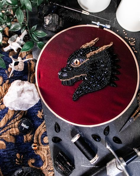 🐲 DRAGONS are now available for Pre-order on my website! 🐲 These kits can be either Tambour Embroidery kits OR Hand Beadwork and Pre-orders are available for a discounted price at $45 and will ship out by December 13th. Kit's include: 🐲 Two types of Fabric and Felt 🐲 Gutermann Thread 🐲 8" Hoop 🐲 Tambour Embroidery Hook and Sewing Needle 🐲 Assortment of Beads 🐲 Printed Design 🐲 Instructions for making the dragons These do not include instructions on HOW TO do embroidery, embroidery cours... Dragon Embroidery, Tambour Beading, Beading Embroidery, Tambour Embroidery, Silk Taffeta, Sewing Needle, Black Dragon, Embroidery Kit, Silk Organza