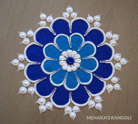 Rangoli With Two Colours, Rangoli With Less Colours, Rangolies For Diwali, Simple Easy Rangoli Designs Diwali, Easy Colour Rangoli Designs, Rangoli Design With Colour, Simple And Easy Rangoli For Diwali, Rangoli With Flowers And Colours, Diwali Rangoli Easy Simple