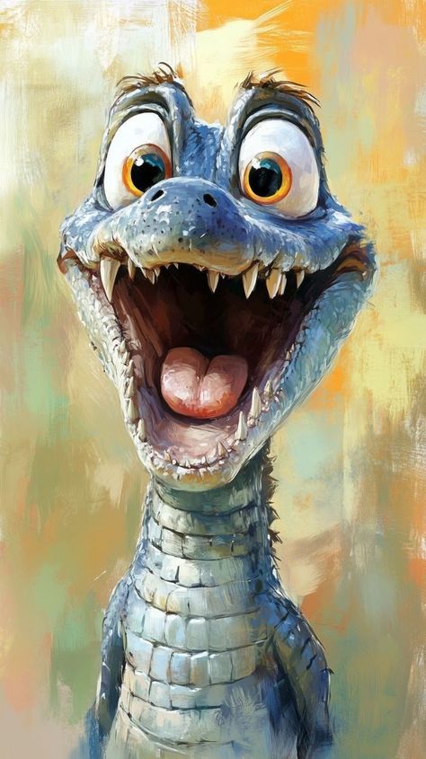 Cute Crocodile, Animal Caricature, Whimsical Art Paintings, Animal Portraits Art, Snake Art, 100k Followers, Exploring The World, Animal Sketches, Childrens Art