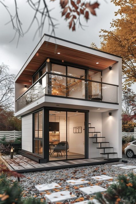 Tiny House Mansion, House Design Small Spaces, Small Container House Design, Mini Modern House, Tiny House Outside, Tiny Modern House, Small Houses Ideas, Minimalist Tiny Home, Luxury Tiny House