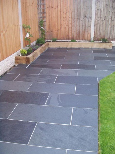 Garden Slabs, Slate Paving, Slate Patio, Back Garden Ideas, Patio Slabs, Garden Paving, Back Garden Design, Patio Garden Design, Paving Slabs