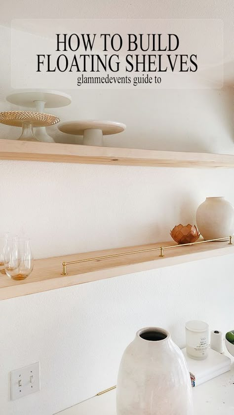 Floating Kitchen Shelf, Make Floating Shelves, Kitchen Floating Shelf, Dorm Room Shelves, Pockets Of Peace, Floating Shelf Ideas, Shelf Installation, Tv Wall Shelves, How To Make Floating Shelves