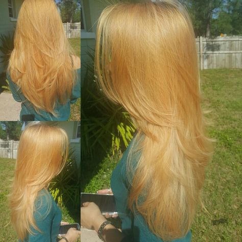 After Iridescent Golden Copper Blonde! #BeautybyBueno #blondebomshell #olaplex #brandonflorida #balayage #beautybybuenohairstudio #kenracolor Light Yellow Hair Color, Gingerish Blonde Hair, Yellow Toned Blonde Hair, Bright Yellow Blonde Hair, Yellow Gold Hair, Golden Blonde Hair Aesthetic, Golden Yellow Hair Color, Light Golden Copper Hair, Golden Copper Blonde Hair