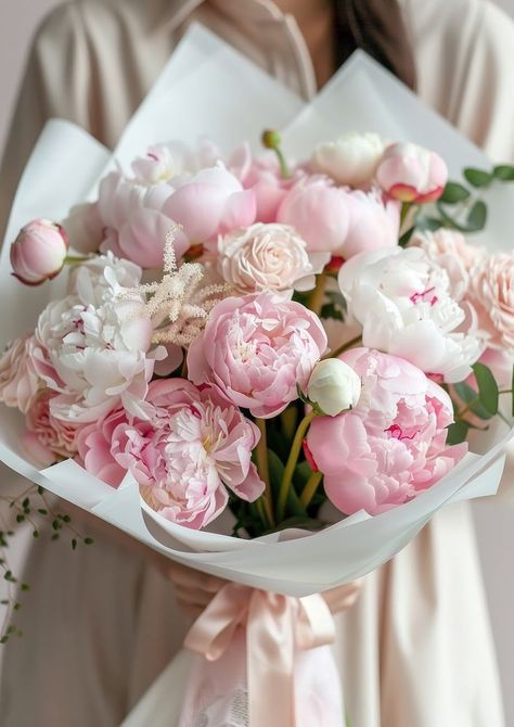 A photo of pink peony flower bouquet rose blossom wedding. | free image by rawpixel.com / Aew Flower Bouquet With Peonies, Wedding Peony Bouquets, Bouquet Of Flowers Peonies, Light Pink Flower Bouquet, Peonies Bouquet Aesthetic, Roses And Peonies Bouquet, Peonies And Roses Bouquet, Wedding Flower White, Wedding Bouquets Peonies