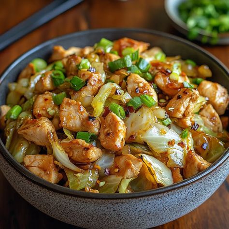 Chinese Chicken Cabbage Stir-Fry Asian Sauce Recipes, Chicken Cabbage, Homemade Chinese Food, Cabbage Stir Fry, Asian Dinners, Chicken And Cabbage, Chinese Cooking Recipes, Asian Sauce, Easy Chinese Recipes