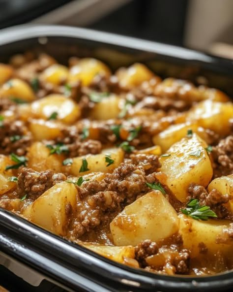 My kids call this 'Cowboy's Gold,' because it's hearty enough for the toughest days and never lasts long! Easy Weekday Recipes, Mince And Potato Recipe, Cowboy Potato Casserole, Crock Pot Recipes For Kids, Crock Pot Meals For Kids, Cowboy Dinner, Hot Dish Recipes, Cowboy Recipes, Simple Cooking Recipes