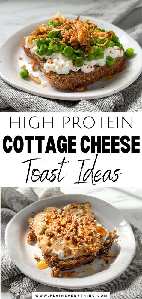 High Protein Cottage Cheese Toast Ideas Cottage Cheese Healthy Breakfast, Protein Shake With Cottage Cheese, English Muffin Cottage Cheese, Cottage Cheese Breakfast Toast, High Protein Breakfast Toast, Cottage Cheese Sandwich Recipes, Savory Cottage Cheese Toast, High Protein Savory Breakfast, Cottage Cheese Toast Breakfast Ideas