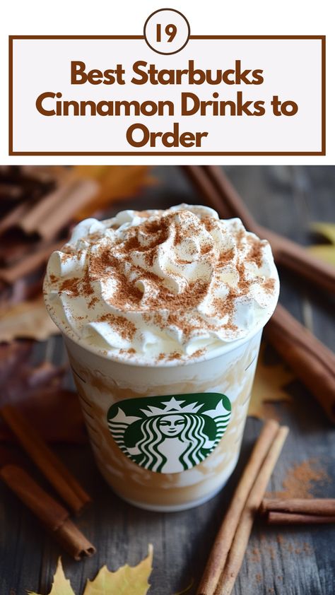 A photo of a Starbucks Cinnamon Dolce Latte in a cozy café setting, topped with whipped cream and a sprinkle of cinnamon, surrounded by cinnamon sticks and autumn leaves for a warm and inviting look. Creamy Hot Starbucks Drinks, Starbucks Drinks Cinnamon Dolce, Starbucks Drinks Horchata, Starbucks Caffeine Free Drinks, Starbucks Horchata Drink, Cinnamon Dolce Starbucks Drinks, Hot Starbucks Drinks Coffee Ideas, Best Hot Coffee At Starbucks, Starbucks Hot Coffee Drinks Orders Sweet