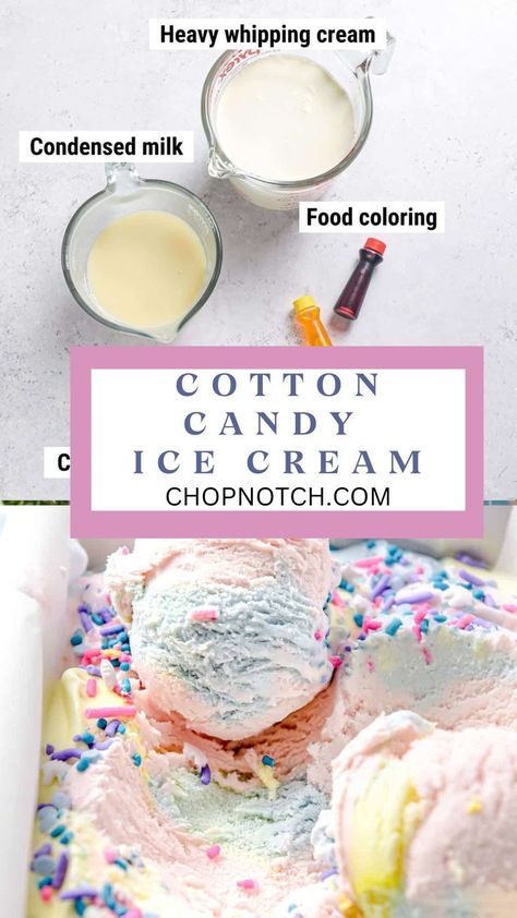 Dive into a world of sweetness with our Cotton Candy Ice Cream recipe! This whimsical treat captures the fun and flavor of cotton candy in a creamy, delightful ice cream that's perfect for any occasion. Easy to make and vibrantly colored, each scoop is a nostalgic trip to the fair with a modern twist. #CottonCandyIceCream #SweetTreats #HomemadeDessert #ChopNotchRecipe #WhimsicalDesserts #IceCreamLovers #FunFoods #EasyRecipes #DessertInspiration #SweetIndulgence Cotton Candy Ice Cream Recipe, Cotton Candy Recipes, Original Desserts, Cotton Candy Recipe, Homemade Cotton Candy, Homemade Ice Cream Recipes Machine, Cotton Candy Ice Cream, Fast Easy Desserts, 3 Meals A Day