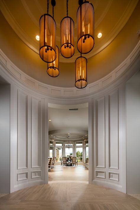 Lights In The Kitchen, Round Foyer, Homes In California, Farmhouse Entry, Toll Brothers, Bright Lighting, Foyer Decorating, Wood Chandelier, Tall Ceilings