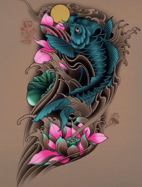 Sleeve Tattoos Dragon, Pez Koi Tattoo, Flying Phoenix Tattoo, Dragon Koi Tattoo Design, Japanese Fish Tattoo, Koi Dragon Tattoo, Tato Maori, Japanese Koi Fish Tattoo, Koi Tattoo Sleeve