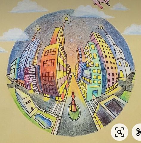 Perspective Drawing Anime, 5 Point Perspective Drawing, Five Point Perspective, Perspective Drawing Elementary, Fun Art Lessons, 5 Point Perspective, Perspective Painting, One Point Perspective Elementary Art, 2 Point Perspective Drawing