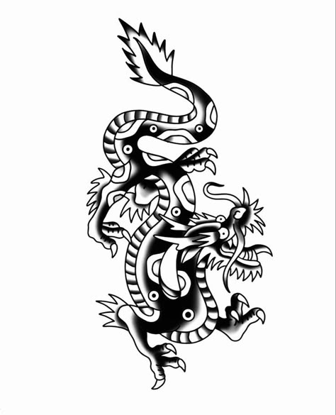 Traditional Dragon Tattoo Design, American Classic Tattoo, Sinister Tattoos, Traditional Dragon Tattoo, Traditional Tattoo Dragon, Traditional Tattoo Stencils, Traditional Dragon, Traditional Black Tattoo, Traditional Tattoo Old School