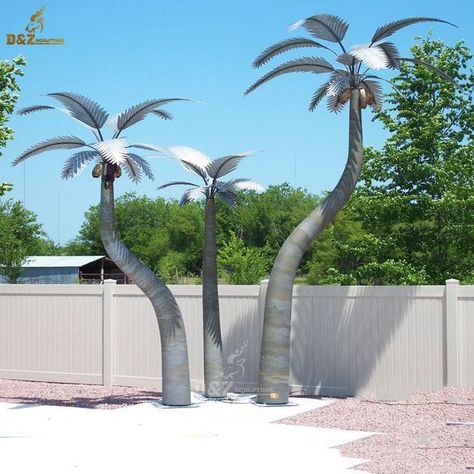 Make Palm Trees, Christmas Tree Yard Art, Backyard Tiki Bar, Metal Palm Tree, Christmas Tree Yard, Christmas Decor Outside, Fake Palm Tree, Stainless Steel Sculpture, Vinyl Shutters