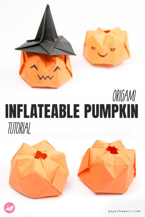 Kawaii Halloween Crafts, Cool Crafts Paper, Paper Halloween Decorations Diy, How To Make A Paper Pumpkin, Halloween Kids Projects, Halloween Paper Pumpkin, Fall Origami For Kids, Halloween Origami For Kids, Origami For Birthday