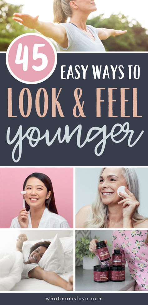 How to look and feel younger than your age, naturally! Tips for how to look 10 years younger with makeup, hair, skin care, collagen, diet, exercise, sleep and more. Perfect for women at 30, 40 or 50+. Collagen Diet, Skin Care Diet, Coconut Oil Mask, Tips For Makeup, Dna Repair, Anti Aging Supplements, Feel Younger, Look Older, Oil Coconut