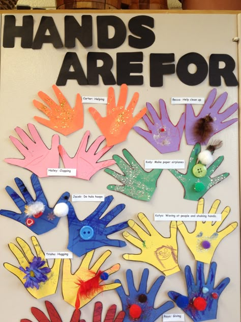 Kindness Lesson, Hands are For board, each student said something nice that hands could be for. Hands Are Not For Hitting Activities For Preschool, Taking Care Of Others Preschool, Gentle Hands Preschool, Hands Are For Helping Craft, Hands Are Not For Hitting Preschool, Caring For Others Preschool Activities, Gentle Hands Activities For Toddlers, Helping Hands Preschool, Hands Are Not For Hitting Activities