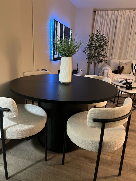 Round Dining Table for 4, Modern … curated on LTK Round Dining Table With Settee, Black Round Table Dining Room, Black Circle Dining Table Decor, Round Black Wood Dining Table, Circle Dinner Table Decor, Round Black Dining Table Decor, Black Round Dining Table And Chairs, Round Dining Table In Kitchen, Black Round Dining Table Decor