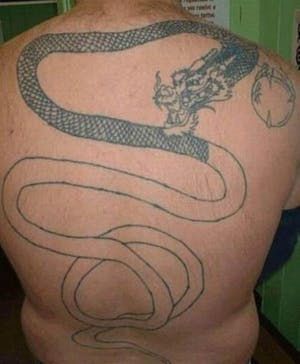 Tattoo Mistakes, Horrible Tattoos, Terrible Tattoos, Unique Tattoos For Men, Dragon Tattoos For Men, Dragon Sleeve, Tattoo Dragon, Rose Tattoos For Men, Japanese Dragon Tattoo