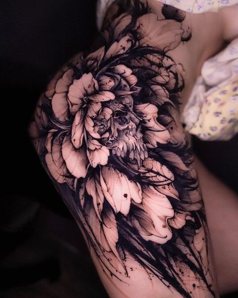 Thigh And Stomach Tattoo, Sick Sleeve Tattoos, Dark But Beautiful Tattoos, Large Thigh Piece Tattoo, Tattoos For Cover Up, Leg Sleeves For Females Black, Gothic Floral Tattoo Sleeve, Hip Tattoo Cover Up, Lower Back Floral Tattoo