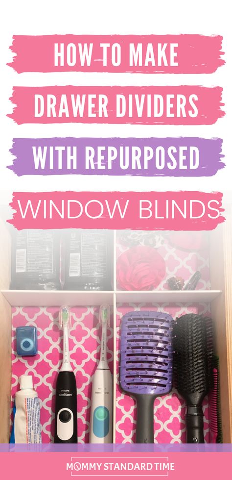 Make Drawer Dividers, Cleaning Wood Blinds, Make Drawers, Wooden Drawer Organizer, How To Make Drawers, Faux Blinds, Repurposed Window, Vinyl Mini Blinds, Organizing Clutter