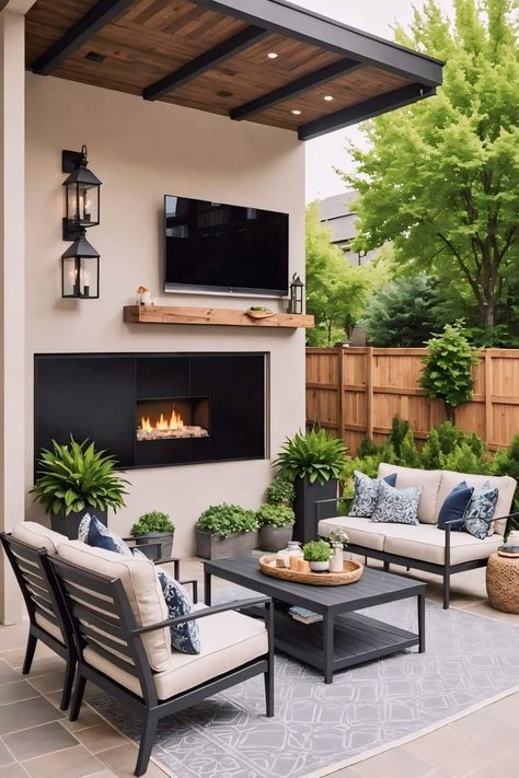 Living Area Decor Ideas, Indoor Patio Ideas, Outdoor Tvs, Outdoor Living Space Ideas, Living Area Decor, Backyard Deck Ideas, Back Patio Ideas, Creative Backyard, Modern Patio Design