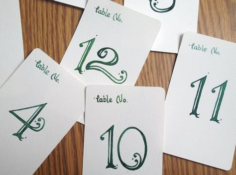 hand painted table numbers receptions | Table Number Place Cards - Hand Painted Watercolor Calligraphy Dark ... Handmade Table Numbers For Wedding, 2023 Calligraphy Numbers, Handwritten Table Numbers, Hand Drawn Table Numbers, Hand Painted Table Numbers, Stanley Design, Painted Table Numbers, Calligraphy Numbers, Artistic Wedding Invitations