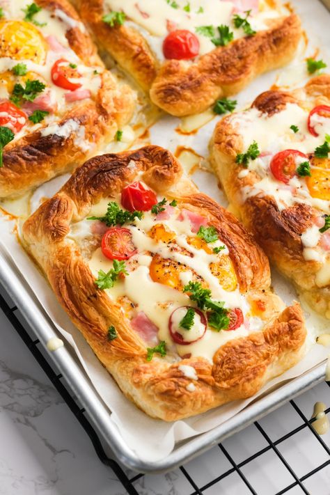 Eggs in Puff Pastry - Reluctant Entertainer Breakfast Puff Pastry Recipes Savory, Impressive Breakfast, Pretty Meals, Pastries Savory, Puff Pastry Breakfast, Brunch Savory, Brunch Pastries, Puff Pastry Recipes Savory, Pastry Breakfast