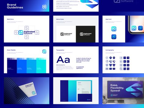 Axelerated Software Brand Guidelines by Elif Kameşoğlu Software Brand Identity, Software Company Branding, Microsoft Branding, Software Branding, Software Company Logo, Software Logo Design, Brand Guidelines Book, Design Brand Guidelines, Logo Guidelines