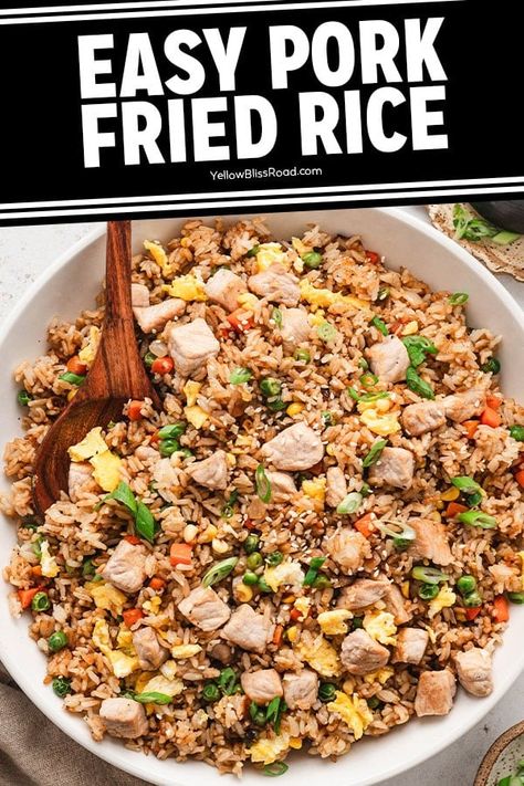 Learn how to make Pork Fried Rice the easy way with this better-than-takeout recipe, It's fast, easy and packed with flavor! Easy Pork Fried Rice With Egg, Brisket Fried Rice, Fried Rice Sauce Recipe, Pork Fried Rice Recipe Easy, Roast Pork Fried Rice, Pork Fried Rice Easy, Pork Fried Rice Recipe, Pork Stew Meat, Leftover Pork Roast