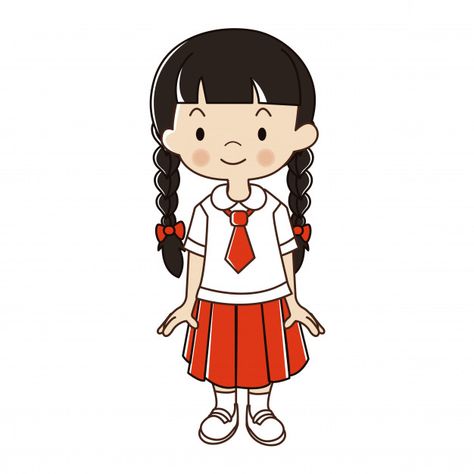 Thai girl in student uniform illustratio... | Premium Vector #Freepik #vector #school #people #girl #character Buldak Recipe, People Animation, Uniform Illustration, Orla Infantil, People Avatar, Student Uniform, Student Picture, Student Cartoon, Preschool Girl