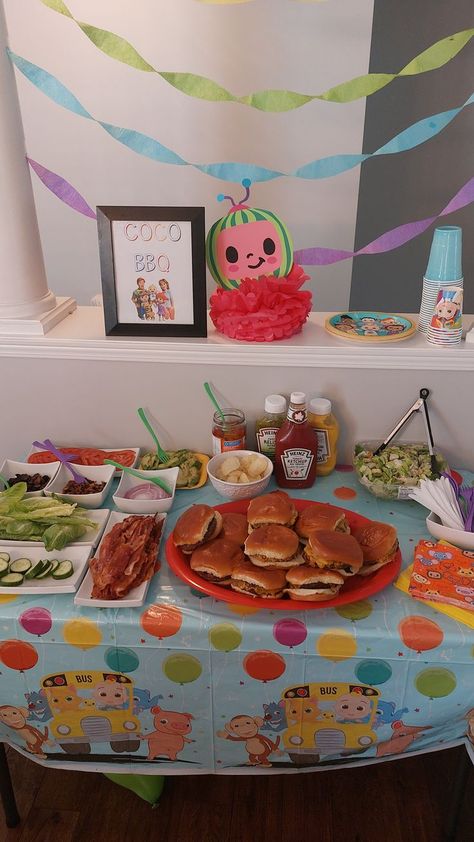 Bbq Food Table, Cocomelon Party Food, Cocomelon Birthday Ideas, Cocomelon 2nd Birthday, Cocomelon Birthday Cake, Cocomelon 1st Birthday, Coco Melon Party, Coco Melon Birthday, Cocomelon Party Ideas