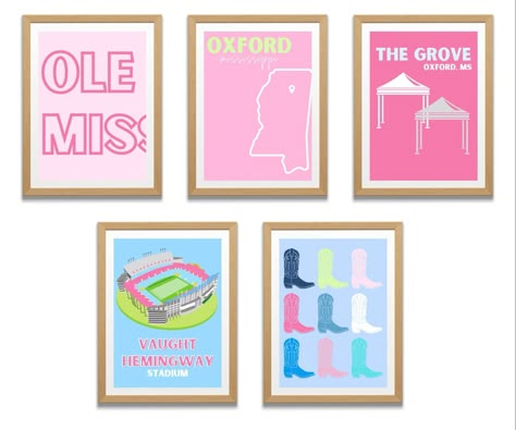 Ole Miss Apartment Decor, Ole Miss Room Decor, Ole Miss Prints, Ole Miss Decor, Preppy Art Ideas, Ole Miss Girls, Ole Miss Dorm Room, Cheer Banquet, Pink Dorm