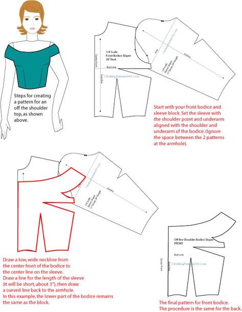 How to draft an off the shoulder bodice Pola Blus, Sewing Tops, Sew Ins, Blouse Pattern Sewing, Pattern Drafting, Couture Sewing, Clothes Sewing Patterns, Fashion Sewing Pattern, Dress Sewing Patterns