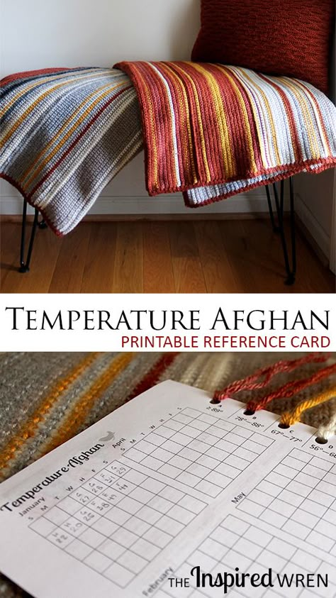 Love this Printable Reference Card and Chart for a Temperature Afghan | The Inspired Wren Temperature Blanket Template, Crochet Temperature Blanket Chart, Temperature Blanket Chart Tracker, Crochet Temperature Blanket Pattern Free, Temperature Blanket Crochet Chart, I Love This Yarn Temperature Blanket, Tempreture Blanket, Tempature Blanket Crochet, Tempature Blanket Crochet Pattern