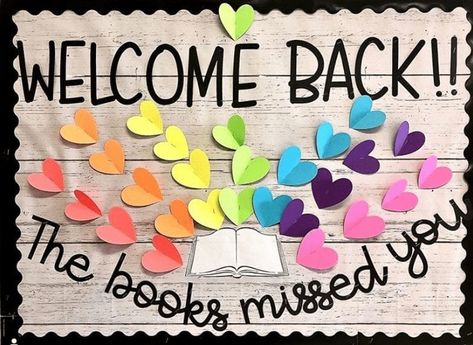 17 Creative Bulletin Board Ideas Perfect For This School Year School Welcome Bulletin Boards, School Library Bulletin Boards, Creative Bulletin Boards, Welcome Bulletin Boards, High School Bulletin Boards, School Library Decor, Elementary Bulletin Boards, Summer Bulletin Boards, School Library Displays