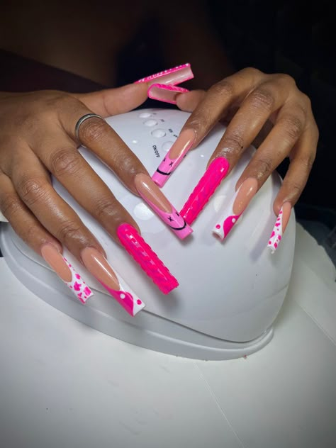 Long Acrylic Nails Hot Pink, Pink Dramatic Nails, Xl Long Acrylic Nails Pink, Pink Extra Nails, Pink Nails Long, Pink Long Nails, Long French Tip Nails, Spring Time Nails, David East